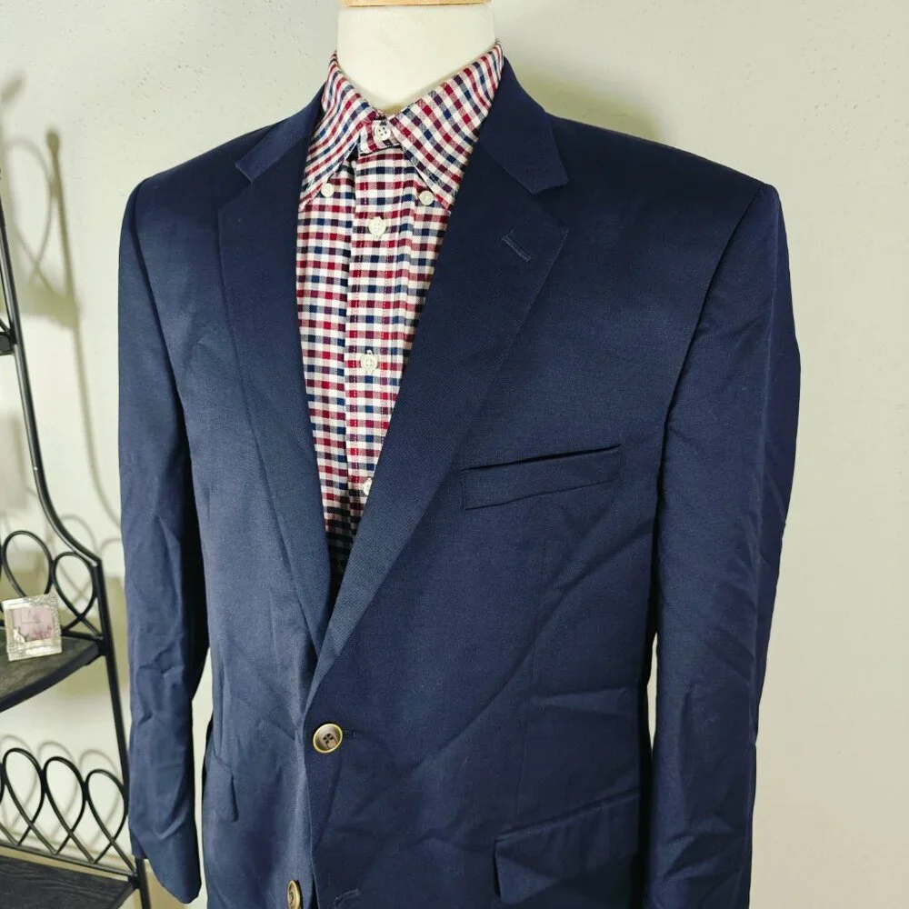 Joseph Feiss Gold Men's Sport Coat Blazer Two Button Navy Blue Twill Classic 44R